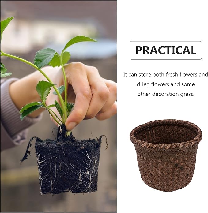 6 inch Seagrass Planter Basket, rattan plant basket Woven Flower Plant Pot Plant Container Flower Pot Cover, Stylish Planter Baskets for Indoor Plants- wicker storage bins S woven plant basket