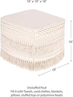 REDEARTH · UNSTUFFED Pouf Ottoman Cover Boho Textured Storage Cube Poof, Farmhouse Accent Pouffe Footrest for Living Room, Bedroom, Nursery, kidsroom, Nook; 100% Cotton (18x18x18; Natural)