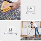 KIMODE Anti Fatigue Kitchen Mat, Farmhouse Floral Kitchen Rugs, Kitchen Floor Mats Non-Slip,Comfort Kitchen Mats for Floor Sink, Laundry, Office, Desk Dark Grey/Purple 17"x47"+17"x29"