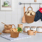 Zerodeko Hanging Woven Storage Basket for Kitchen Wall Decorative Organizer for Onion Ginger Garlic Space-Saving Rattan Basket 6.88X6.10X5.11In