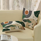 Boho Green Pillow Covers 18x18 Set of 2 Green Gold Leaf Tropical Mid Century Throw Pillows Outdoor Bohemian Modern Decorative Pillowcase Farmhouse Linen Cushion Case for Couch Sofa Decor
