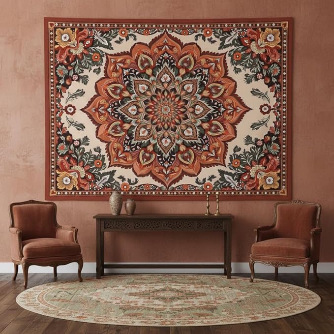 Accnicc Vintage Floral Mandala Tapestry Wall Hanging Boho Flower Tapestry Aesthetic Retro Bohemian Hippie Indian Cute Large Tapestries for Bedroom Living Room Dorm Decor 80 x 60 Inch