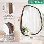 Asymmetrical Accent Mirror for Wall Irregular Oval Wood Frame Modern Unique Wall Mirrors Decorative Boho Vanity Bathroom Living Room Bedroom Entryway Hallway Artistic Wavy Mirror Small 16"x12"
