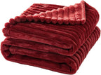 MIULEE Fleece Blanket, Durable Plush Fuzzy Extra Soft Warm Cozy Burgundy Red Striped Flannel Throw Blanket for Couch Sofa Bed 30"x40"