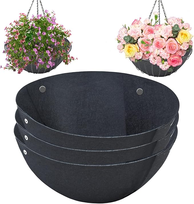 Hanging Basket Liners - 3PCS, 12 Inch Round, Non-Woven, Black Felt, Replacement Inserts for Hanging Baskets, Outdoor Plants - Avoid Bird Nesting