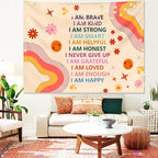 KJHL Rainbow Motivational Tapestry Wall Hanging Quote Positive Affirmations Saying Inspirational Classroom Tapestries Aesthetic Boho Kids Room Decor for Bedroom Living Room Dorm (44" x 60")