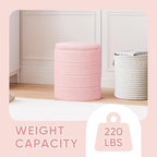 PINPLUS Round Storage Ottoman Foot Rest Stool with Tray Velvet Sherpa Folding Storage Ottoman,Boucle Foot Rest for Living Room, Bedroom, Dorm（Pink）