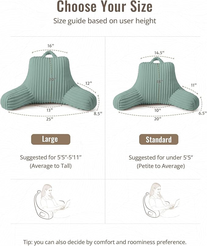 Blissful Diary Reading Pillow for Sitting in Bed, Flannel Back Pillow Bed Sitting Up for Adult & Children, Backrest Cushion for Sit Up in Couch or Floor, Dorm Essentials, Mint Green