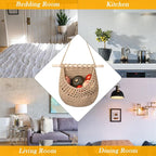 Hanging Fruit Basket Handmade Boho Cotton Rope Wall Hanging Basket Over Door Storage Woven Baskets for Kitchen and Bedroom to Store Any Small Stuffe (1, jute)