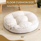 Floor Pillow Set of 2, Memory Foam Floor Cushions for Adults, Large Meditation Pillow for Sitting, 22 x 22 Inches (Round | Beige)
