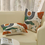 Boho Orange Pillow Covers 18x18 Set of 2 Green Gold Leaf Tropical Mid Century Throw Pillows Outdoor Bohemian Modern Decorative Pillowcase Farmhouse Linen Cushion Case for Couch Sofa Decor