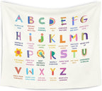WARDOS Alphabet Nursery Inspirational Tapestry, Boho Kids Tapestry Wall Hanging, ABC Alphabet Inspirational Educational Wall Blanket Decor for Toddler Kids Room Nursery Playroom Classroom, 50x60 Inch
