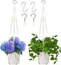 Macrame Plant Hanger, Hanging Planter Basket with Wood Beads, Decorative Boho Flower Pot Holder for Indoor and Outdoor, Ivory, 35 Inch Set of 2 (POTS NOT Included)