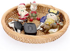 Hipiwe Small Woven Wicker Basket - 7.6" Round Entryway Organizer for Keys, Wallet, Cell Phone & Snacks