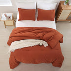 ROSGONIA Queen Comforter Set Burnt Orange, 3pcs (1 Boho Terracotta Comforter & 2 Pillowcases), Lightweight Fall Bedding Rust Blanket All Season Quilt
