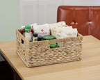 Large Wicker Basket, 15" Water Hyacinth Wicker Storage Baskets for Organizing, Rectangular Storage Baskets for Shelves, Rattan Woven Basket with Built-in Handles, 1 Pack (Natural, Large)