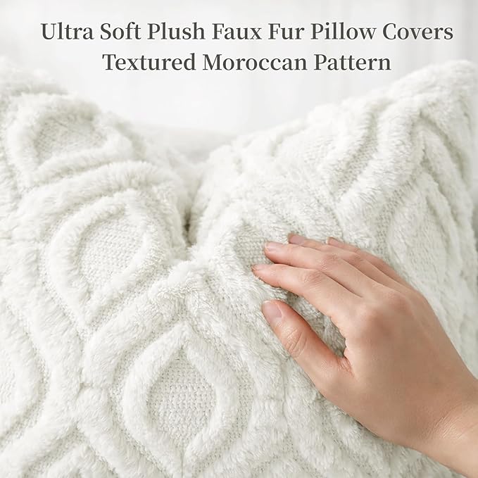 decorUhome Cozy Textured Throw Pillow Covers 20x20 Inch Set of 2, Soft Plush Faux Wool Cream White Accent Couch Pillow Covers for Modern Farmhouse Sofa Bed Living Room