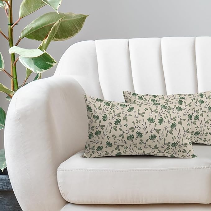 Sage Green Grey Floral Pillow Covers 12x20 Set of 2 Vintage Rustic Old Style Cute Small Flower Print Rectangle Decorative Outdoor Pillowcases Farmhouse Throw Cushion Case Decor for Couch Sofa Bed