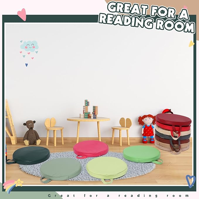 Sawysine 12 Pcs Floor Cushions Classroom Flexible Floor Seating with Handle for Kids in Home School Classroom Kindergarten Daycare Nursery(Multicolor,Round)