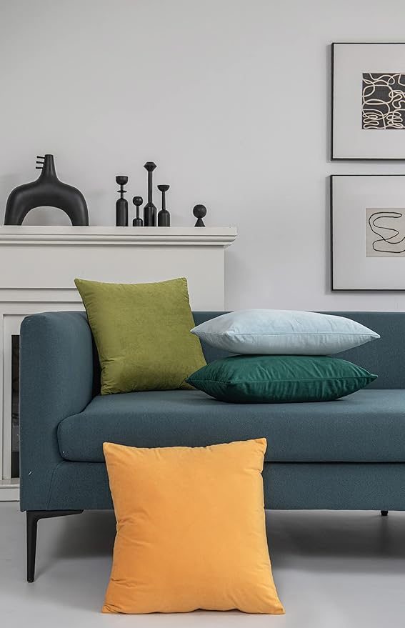 Throw Pillow Covers 20x20 Mustard Yellow: Pack of 2 Cozy Soft Velvet Square Modern Luxury Decorative Throw Pillow Cases for Sofa Couch Living Room Bed Home Decor