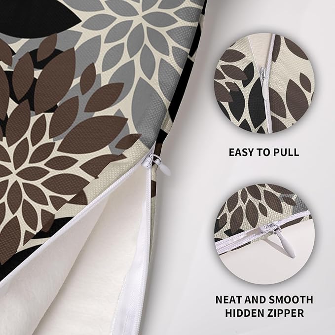Black Dark Brown Pillow Covers 18X18 Inch Set of 2, Spring Summer Floral Dahlia Flower Cream Decorative Throw Pillow Covers Outdoor Modern Farmhouse Cushion Case for Home Couch Sofa Bed Decor
