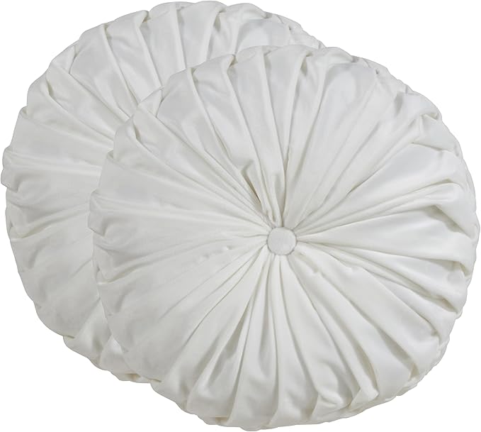 SARO LIFESTYLE Round Velvet Pintucked Poly Filled Throw Pillow (Set of 2)