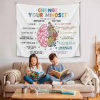 Change Your Mindset Wall Tapestry, Motivational Wall Hanging Decor , Mental Health Positive Reminder Banner for Teen Bedroom Living Room Dorm,Mental Health Office Decor,Growth Mindset Poster 59x51 Inch(Colorful-Change01)