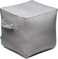 QILLOWAY Indoor/Outdoor Inflatable Stool, Ottoman Pouf Cube 16",All Weather Foot Rest for Camping or Home (Light Grey)