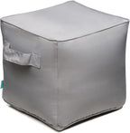 QILLOWAY Indoor/Outdoor Inflatable Stool, Ottoman Pouf Cube 16",All Weather Foot Rest for Camping or Home (Light Grey)