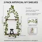 Artilady 2 Pack Artificial Ivy Macrame Hanging Shelves with Lights Boho Wall Decor, 2 Tier Wood Flaoting Shelf Plant Storage Rack for Bedroom Bathroom Living Room Nursery
