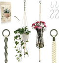 2 Packs Macrame Plant Hanger Colored Braided Polyester Rope Outdoor Indoor Adjustable Hanging Planter for up to 10 Inch Plant Pot Modern Boho Home Decor (Ivory/Forest Green)