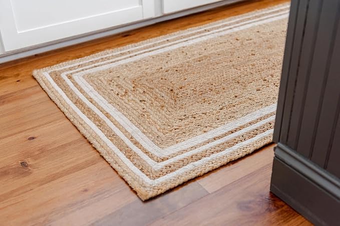 Unique Loom Braided Jute Collection Classic Quality Made Natural Hand Woven with Coastal Design Area Rug (2' 6 x 6' 0 Runner, Natural/ Ivory)