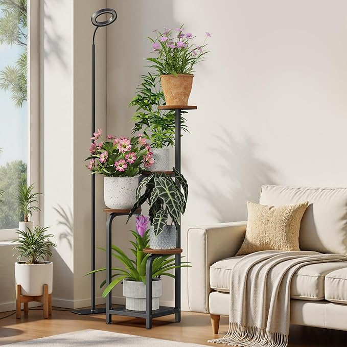 TOSKING 5 Tier Metal Anti-Tip Plant Stand indoor, Wide Base for Pots, Child and Pet Friendly ,Heavy Duty Plant Shelf ,Corner Shelf, Flower Pot Stand for Multiple Plants, Indoor Plants Tiered Stand for Living Room Balcony Garden Patio Bedroom(Black and ...