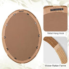 ULIKE Boho Oval Rattan Mirror, 22x30 Inch Rustic Farmhouse Wall Decor with Wicker Frame, Rattan Mirror for Nursery Bathroom Bedroom Living Room Entryway