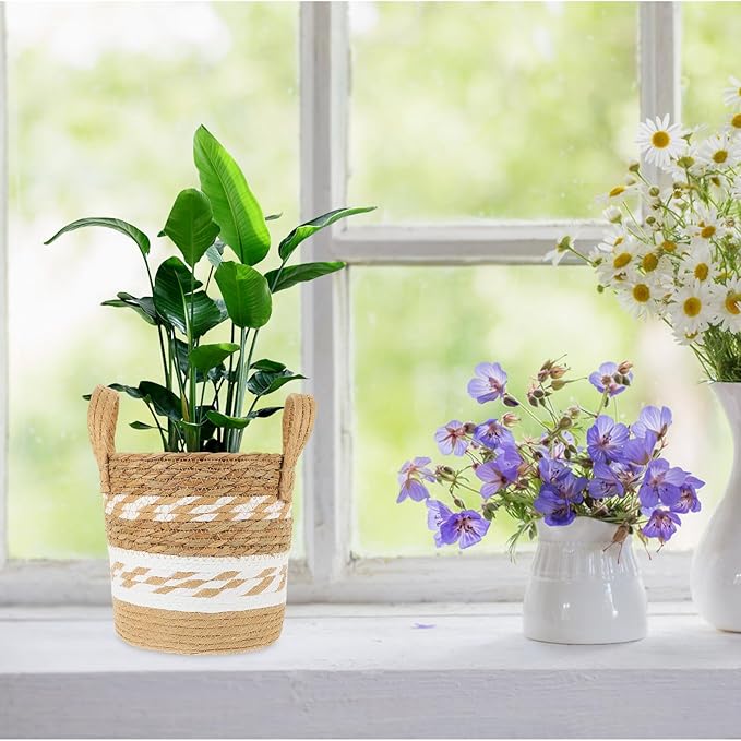 Large Seagrass Plant Basket Woven Planter for Indoor Outdoor Plants Handmade Straw Storage Pot with Handle Natural Boho Decorative