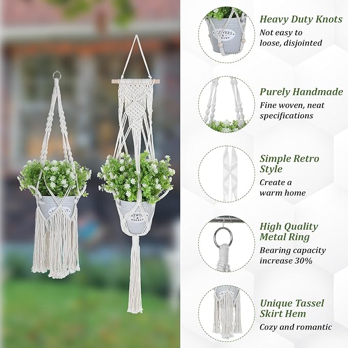 6 Pack Macrame Plant Hangers, 6 Sizes Plant Hangers Indoor with Hooks Boho Hanging Planters Set Hangings Planter Basket Wall Plants Hanger for Boho Home Decor (33.8"/34.4"/44.4" /46.4"/48.8"/63.7")