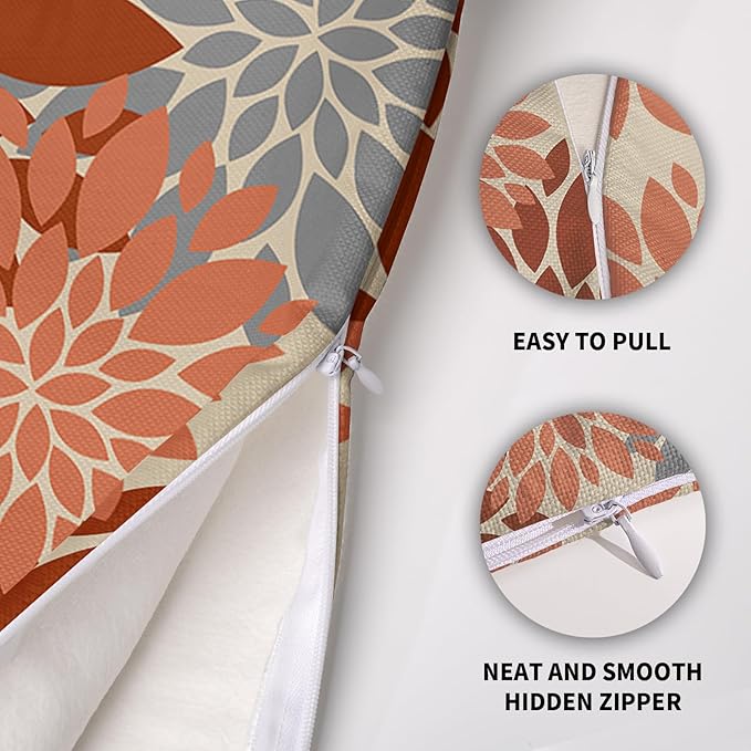 Burnt Orange Grey Gray Pillow Covers 20X20 Inch Set of 2, Fall Colored Modern Geometry Dahlia Floral Print Decorative Throw Pillow Covers Outdoor Farmhouse Cushion Case for Couch Sofa Bed Decor