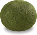 ARTPLAN Outdoor Round Pouf Ottoman Hand Knitted 100% Olifen Pouf Foot Stool, Foot Rest for Couch, Home Decor Pouffe Stuffed Pouf Floor Chair for Living Room, Bedroom,Lounge and Restroom,Army Green