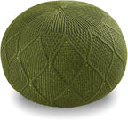 ARTPLAN Outdoor Round Pouf Ottoman Hand Knitted 100% Olifen Pouf Foot Stool, Foot Rest for Couch, Home Decor Pouffe Stuffed Pouf Floor Chair for Living Room, Bedroom,Lounge and Restroom,Army Green