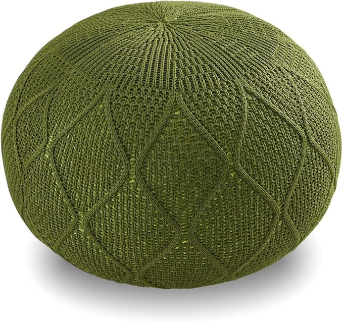 ARTPLAN Outdoor Round Pouf Ottoman Hand Knitted 100% Olifen Pouf Foot Stool, Foot Rest for Couch, Home Decor Pouffe Stuffed Pouf Floor Chair for Living Room, Bedroom,Lounge and Restroom,Army Green