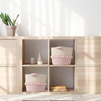 TeoKJ Storage Baskets 3 Packs, Storage Basket for toys,Towel, Storage Bins, Woven Basket for Shelves Bedroom Laundry Nursery, White & Pink