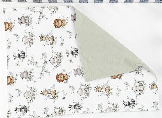 Cute Jungle Safari Animals Boho Leaves Baby Blankets for Girl Boy Lion Giraffe Elephant Zebra Soft Mink Dotted Backing Double Layer Swaddle Blanket Bed Throws for Newborn Infant Toddler Nursery 30x40