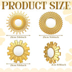 3 Pack Gold Sunburst Mirrors for Wall Decor Circle Flowers Mirrors Decorative Gold Hanging Wall Art Flowers Mirror for Home Living Dinning Room Bedroom Bathroom Boho Decoration Art(Sunburst)