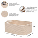 CubesLand Rectangular Cotton Rope Basket, 14x10x5 Inches, Beige, Nursery Storage Bin