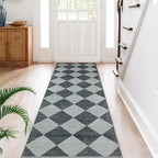 Beeiva Checkered Print Hallway Runner Rug 2.5x8, Ultra Thin Kitchen Runner Rugs Non Skid Washable 8ft, Moroccan Plaid Design Floor Carpet for Entryway Bedroom Bedroom, Gingham Geometric Home Decor