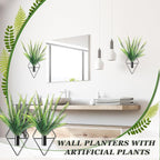 2 Pieces Black Wall Decor Hanging Planters with Artificial Plants Metal Hanging Vase Indoor Plants Holder Modern Geometric Wall Art for Bathroom Bedroom Living Room Decor(Boston Fern)