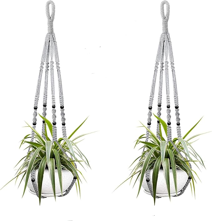 35 Inch Macrame Plant Hanger Indoor, Hanging Planter Basket Woven Boho Rope Hanger Kits with Metal S Hooks for Up to 10 Inch Plant Pots Indoor Outdoor Home Decro No Tassels