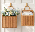 Set of 2 Woven Hanging Wicker Basket for Front Door, Handmade Rattan Hanging Wall Baskets for Garden Farmhouse Home