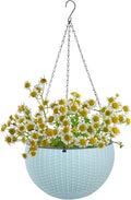 Vencer 11 Inch Round Resin Rattan Hanging Planters,Self Watering Hanging Basket for Indoor Outdoor Plants,Hanging Flower Pots with Drain Hole and Metal Chain,Water Indicator,Light Blue,VF-A15-B