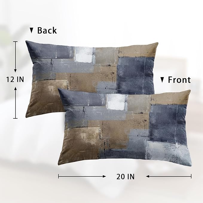 Britimes Throw Pillow Covers Modern Home Art Decor, 12 x 20 Inches Set of 2 Pillow Cases Decorative, Abstract Oil Painting Pillowcases for Bedroom, Living Room, Brown Blue